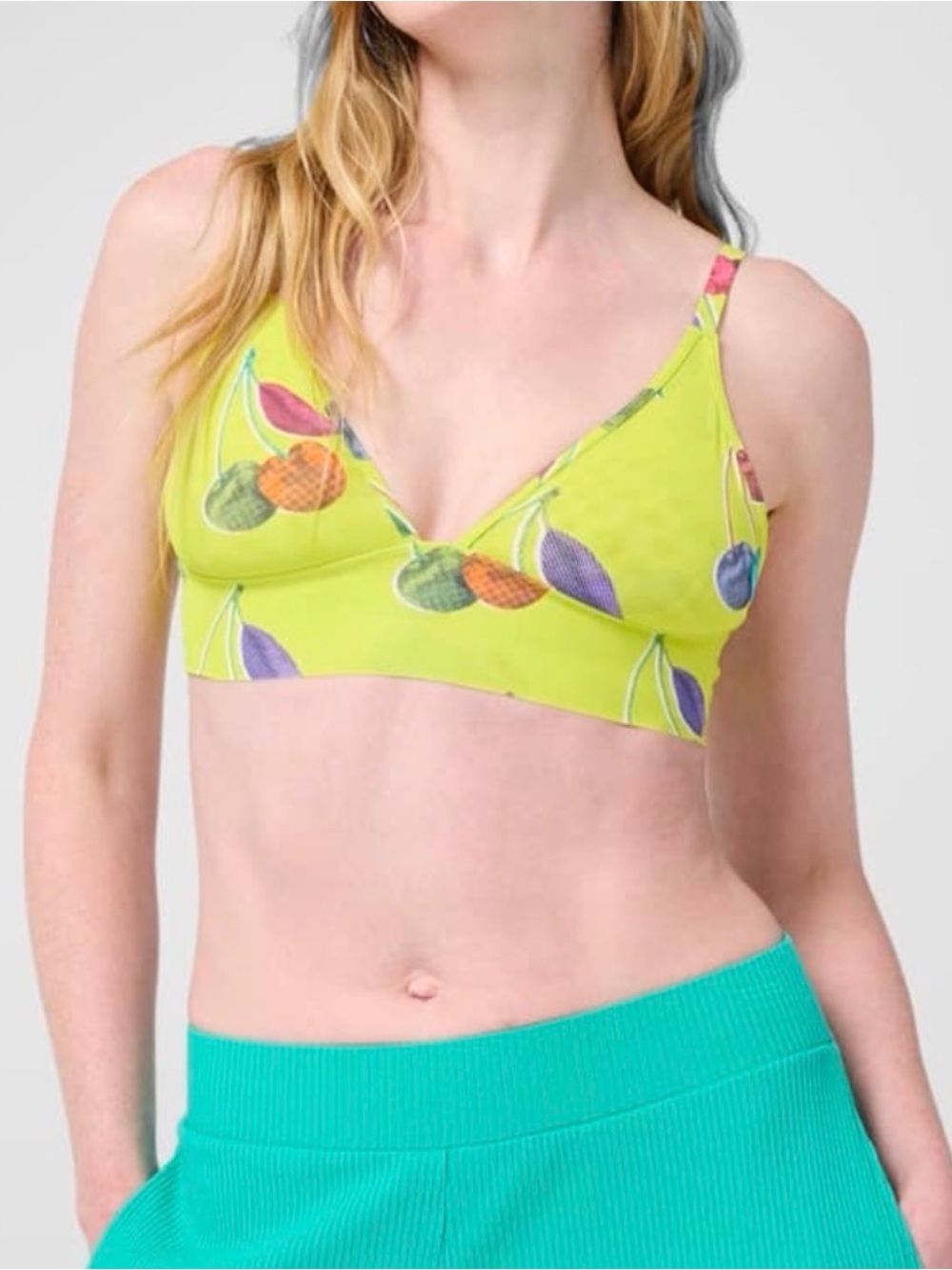 Terez New York Pepperoncini Halftone 🍒 Cherry Print Mesh Bralette Yellow Spicy
